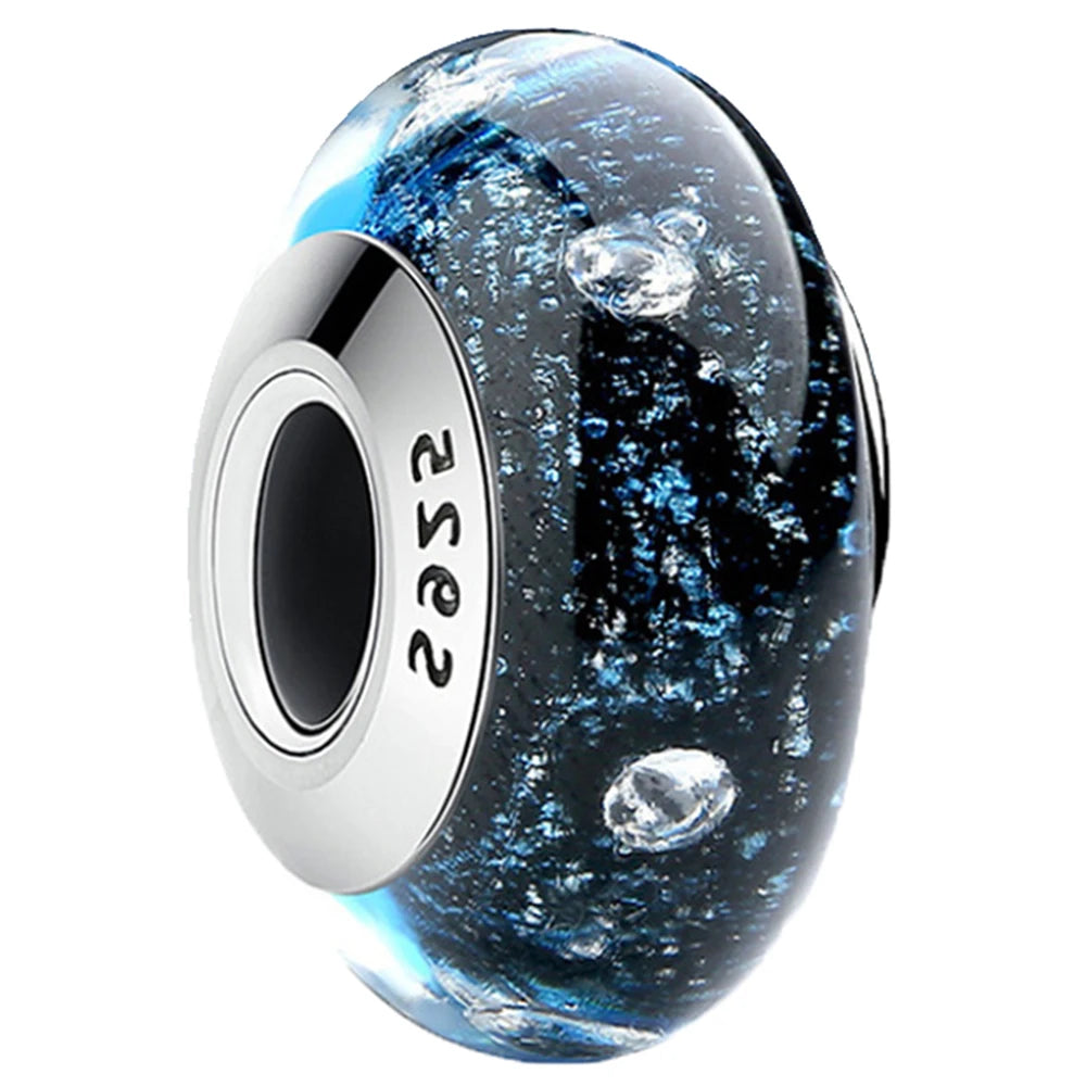 Original Murano Glass 925 Sterling Silver Butterfly Flower Leaf Rainbow Charm Bead | Cosmic DIY Bracelet Jewelry Gift for Women