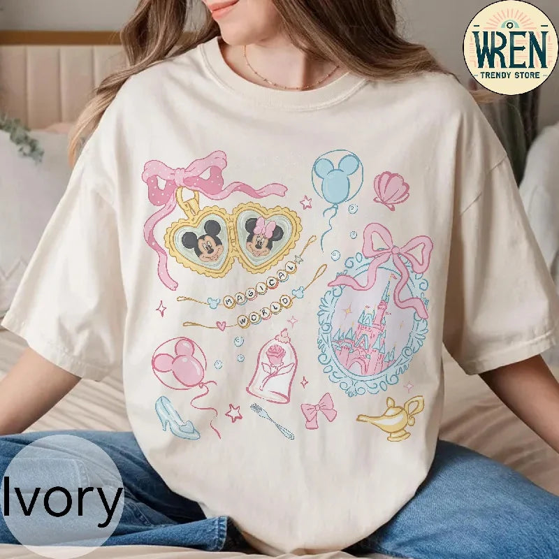 2025-26 Women’s Summer Fashion Mickey & Minnie Printed T-Shirt – Y2K Disney Cotton Loose Tee