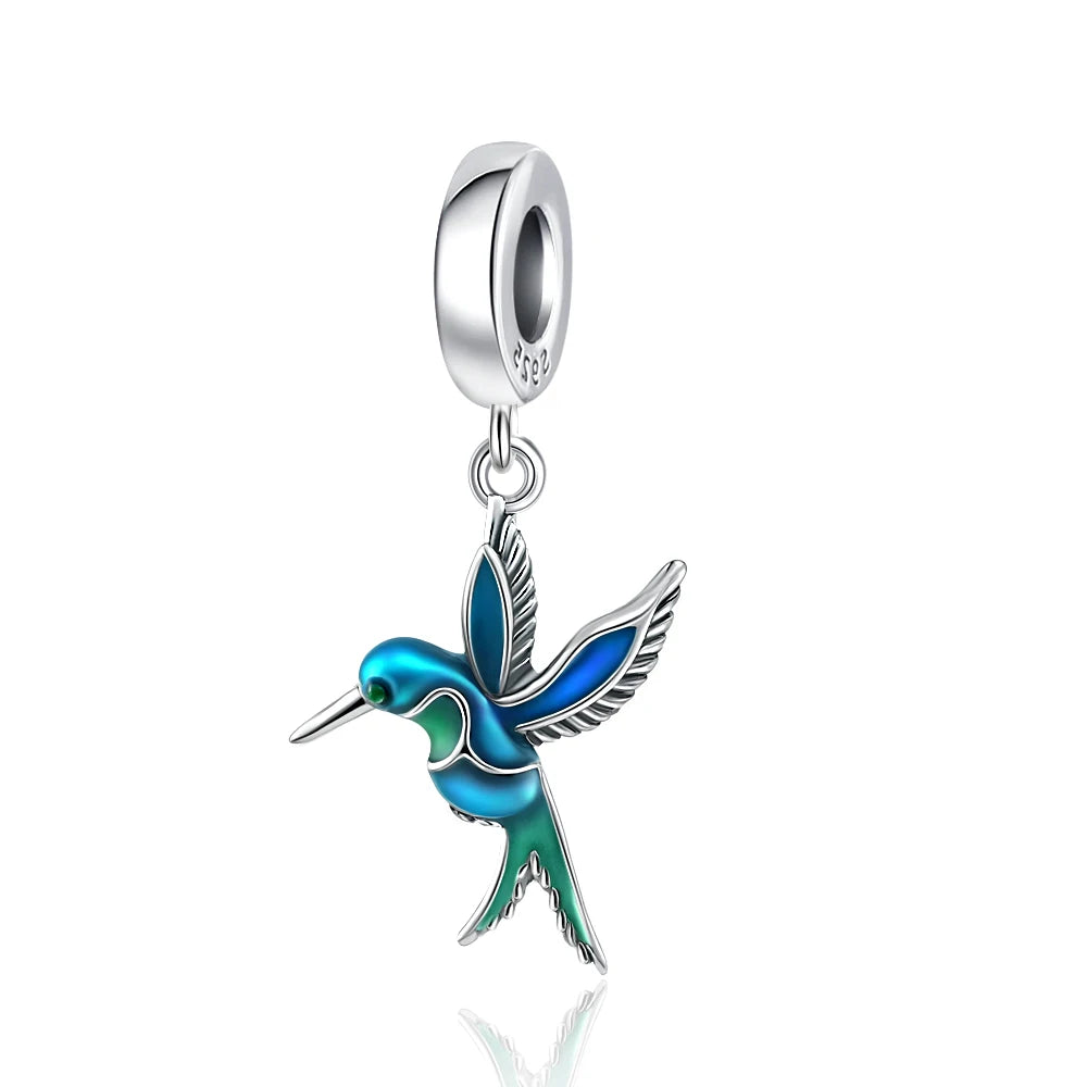 925 Sterling Silver Hummingbird & Swallow Pendant Charm | Fits Original European Bracelet DIY Women Jewelry