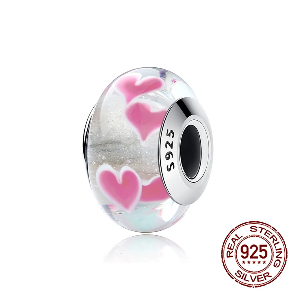 New 925 Sterling Silver Pink Daisy Murano Glass Charm | Cold Enamel Bead Fit Pandora Bracelet & Necklace