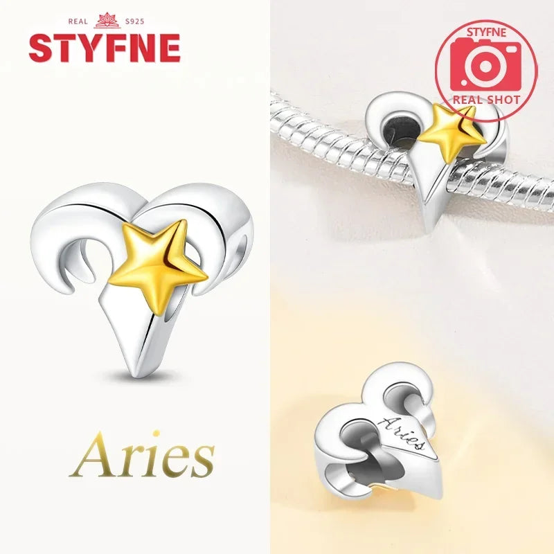 925 Silver Plated Twelve Constellations Charms Star Beads for Bracelet DIY Jewelry