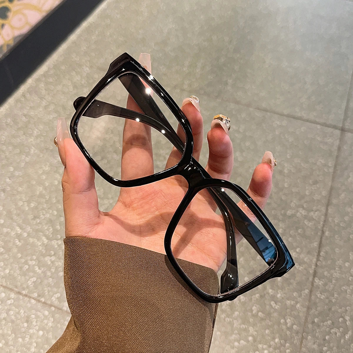 1Pc Large Frame Maillard Color Glasses – Simple Stylish Exaggerated Versatile Lightweight Eyewear
