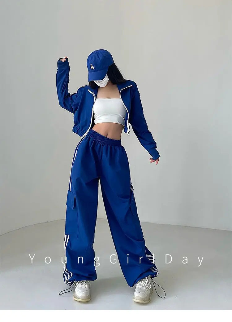 Women’s High Waist Wide Leg Pants | American Style Loose Straight Trousers with Elastic Waist & Cuffed Hem