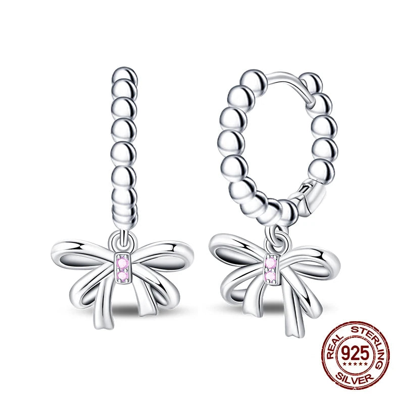 925 Sterling Silver Sweet Bow Heart Zircon Hoop Earrings | Women’s Shining Proluxy Fine Jewelry Gift for Engagement & Birthday