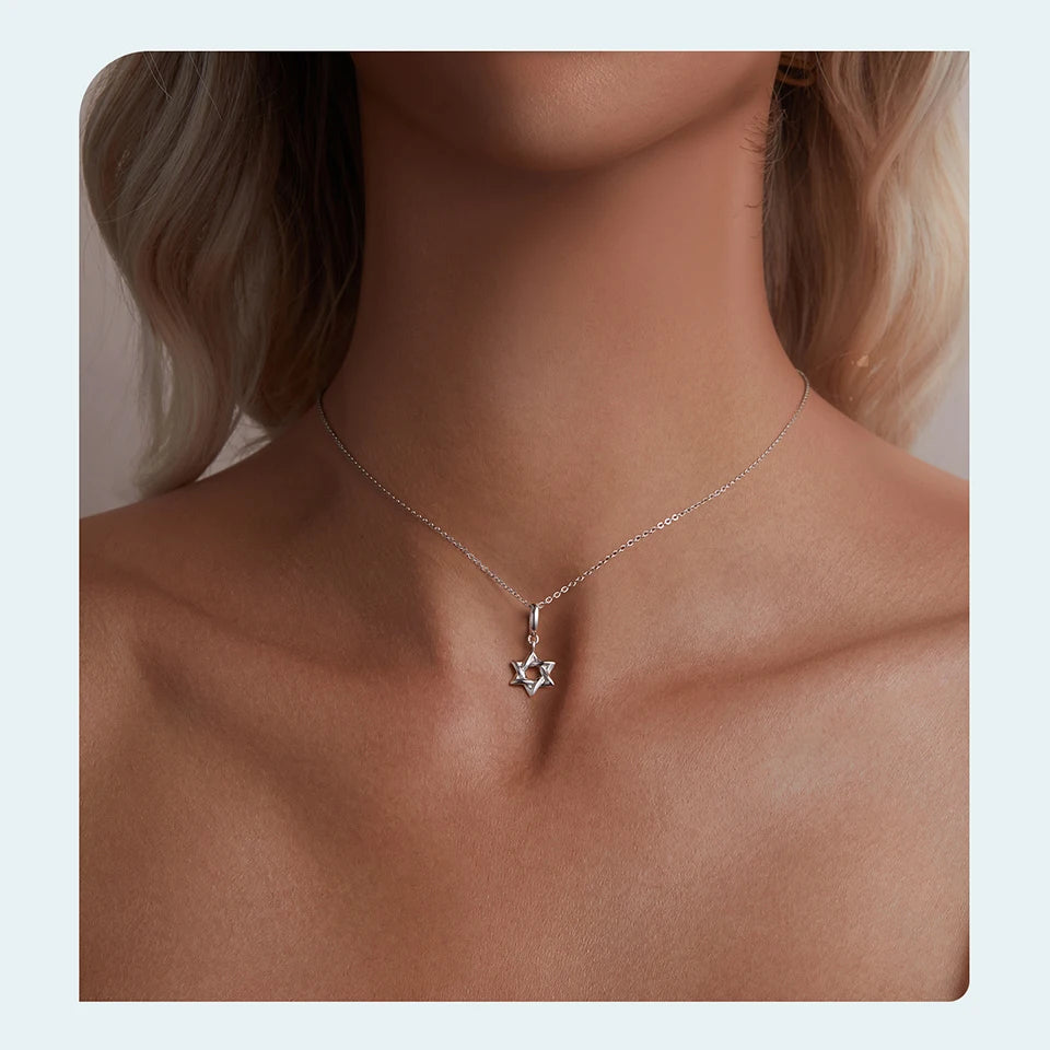 BAMOER 925 Sterling Silver Star of David Pendant | Polished Hexagram CZ Bead | Fits Original Bracelet DIY Jewelry Accessories