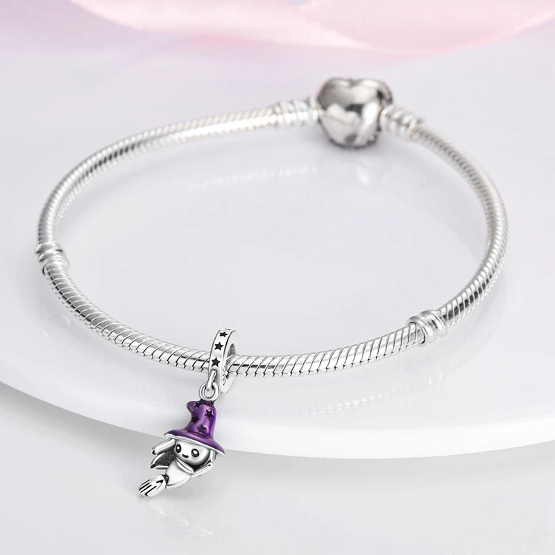 Halloween 925 Sterling Silver Charms | Pumpkin Skeleton Witch Bat Beads for Bracelet DIY Jewelry