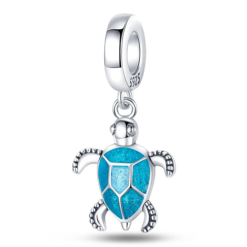 Blue Ocean Series 925 Sterling Silver Turtle Crab Mermaid Charms for 3mm Bracelet