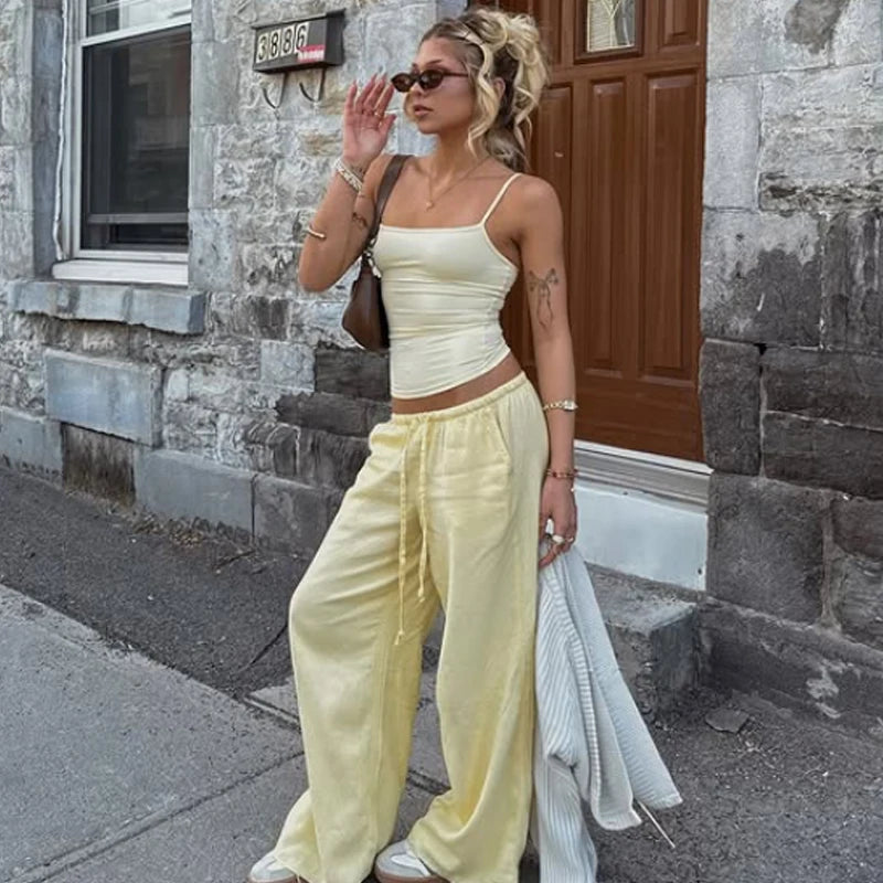 HXAO Women’s Baggy Wide Pants – Summer Linen Casual High Waist Pleated Trousers Black & White