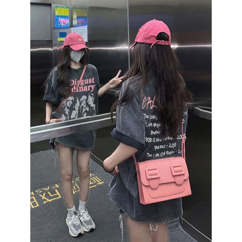 Retro American Hip Hop Women’s T-Shirt – Large Size Pure Cotton Short Sleeve Summer Casual Top