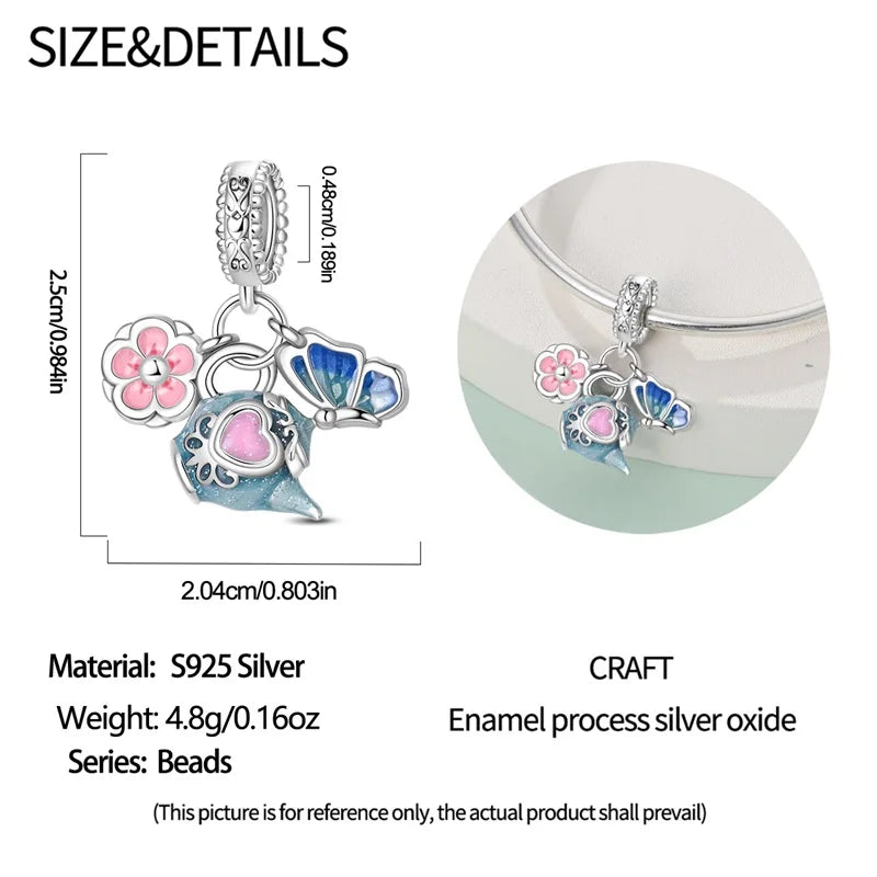 925 Silver Plated Magic Mirror Princess Angel Pink Charm Beads | Fits Original Pan 925 Bracelet | Exquisite DIY Jewelry