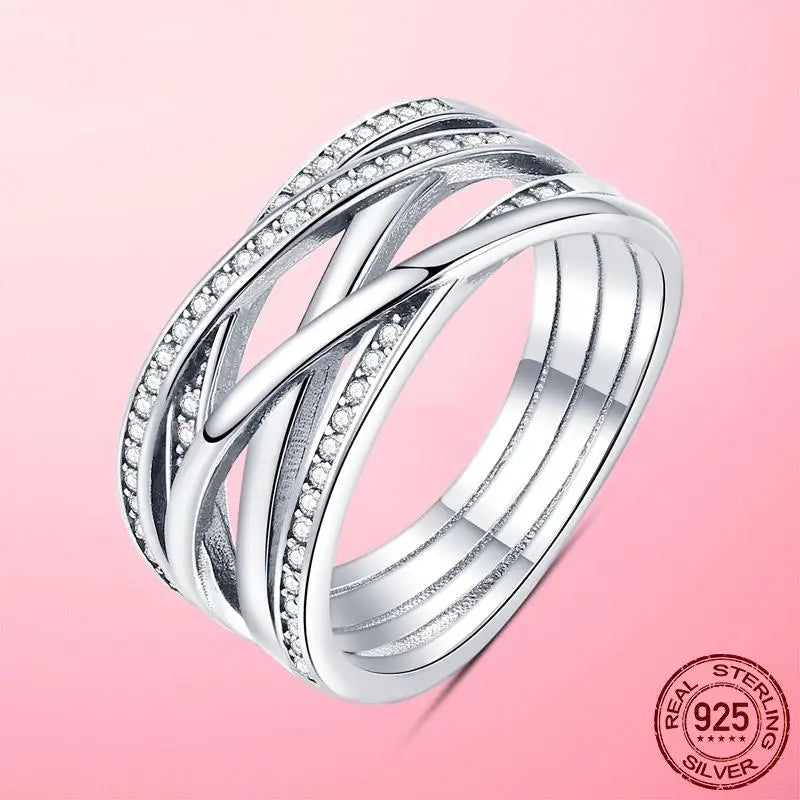 925 Silver Sparkling & Polished Lines Ring for Women | 2025 New Finger Ring | Wedding Engagement Jewelry Gift Anel