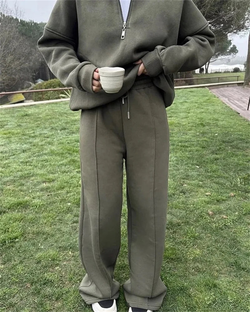 Women’s Autumn Winter Pants Set – Solid Color Pullover Sweatshirt & Trousers Casual Streetwear 🍂❄️