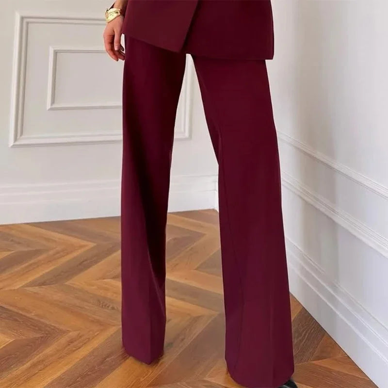 Elegant Chic Women’s 2-Piece Pants Suit – Short Puff Sleeve Single-Breasted Shirt & Straight Flare Pants 2026 Spring 🌿✨