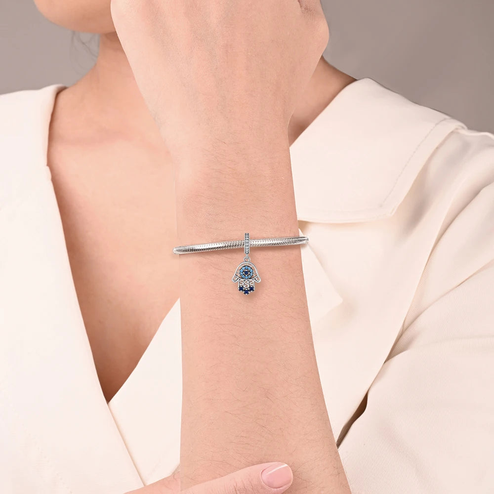 2025 New 925 Sterling Silver All-Seeing Eye Hamsa Hand Charm | Fits Pandora Bracelet & Women’s DIY Jewelry