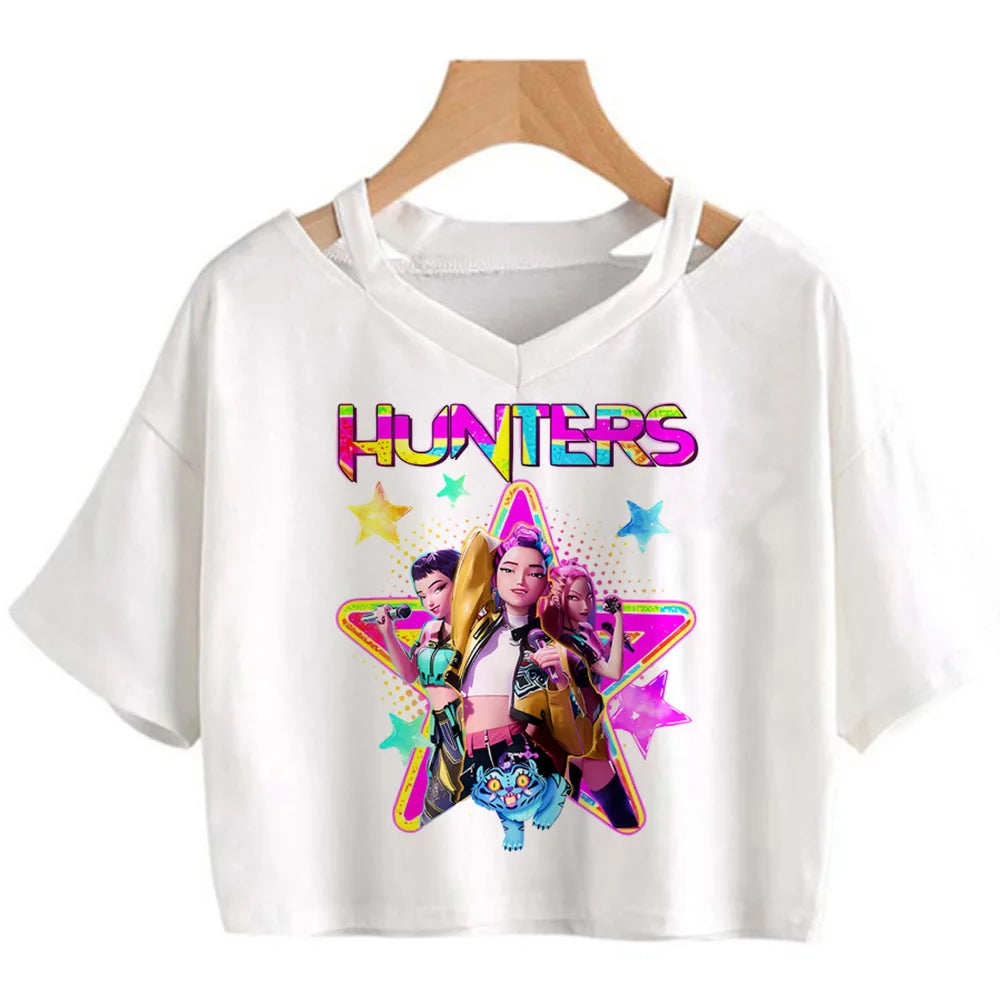 Kpop Demon Hunters Girls Crop T-Shirt – Women’s O-Neck Summer Y2K Punk Sleeveless Top