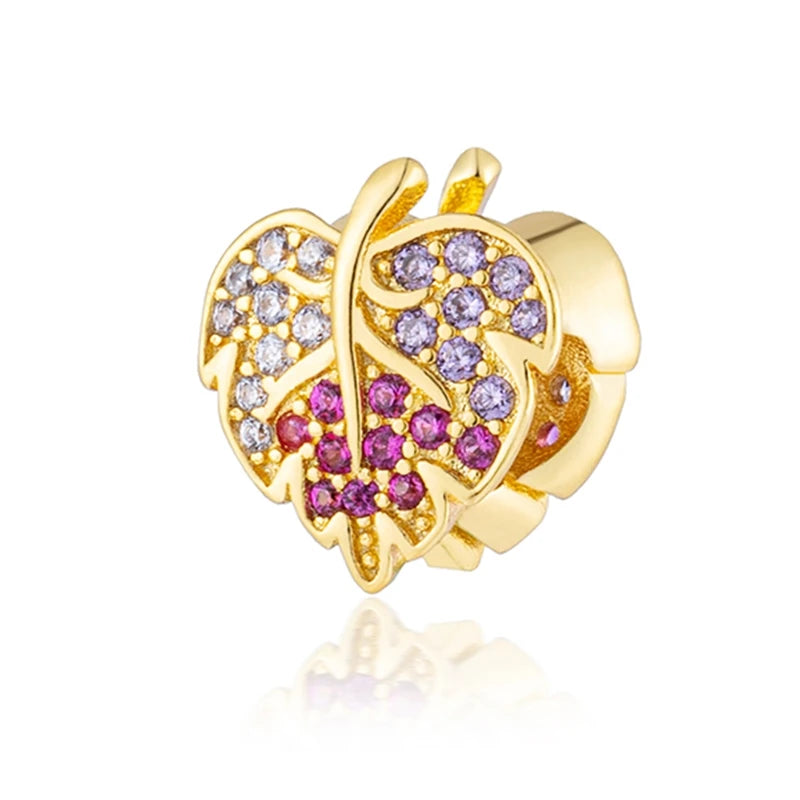 Sparkling Gold Plated Heart & Flower Clip Dangle Charm Beads | Fits Original Snake Bracelet & Necklace | DIY Jewelry Gift for Women