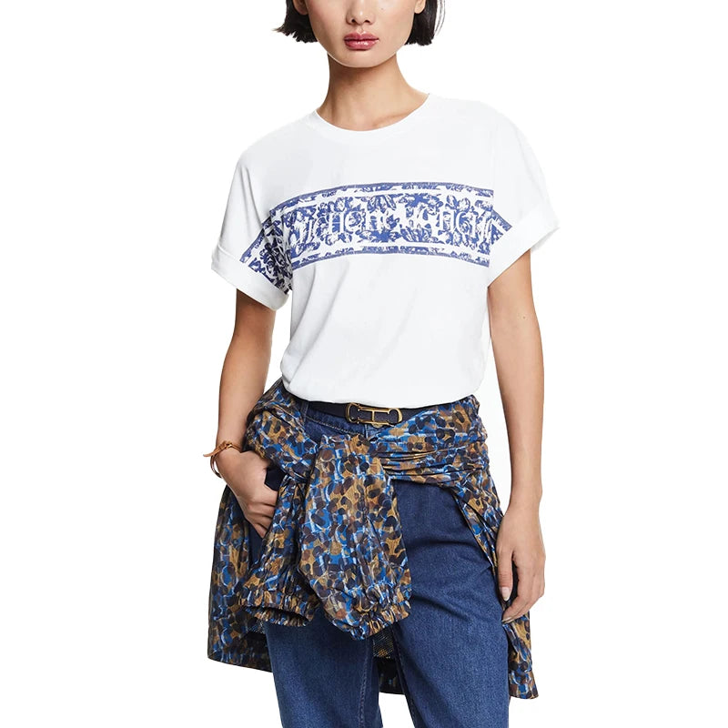 Women’s Luxury Brand Cotton T-Shirt | Summer Short Sleeve O-Neck Tee | Letter Printed Classic Top