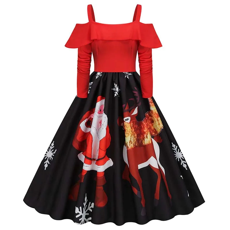 Elegant Spaghetti Strap Halloween Party Dress – Vintage Long Sleeve Ruffle Evening Prom Costume for Women | Autumn Winter
