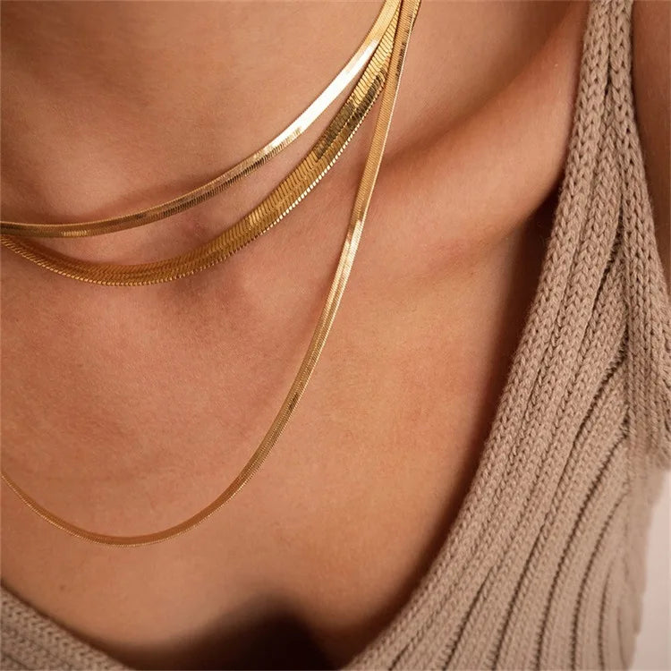 Gold Snake Blade Chain Necklace for Women – 3/4/5mm Stainless Steel Minimalist Punk Choker