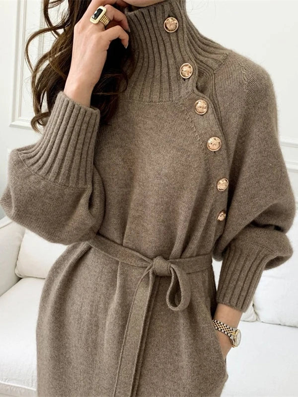 Autumn Winter Women's Knitted Midi Dress 🧶 Luxury Base Layer Ladylike Camere Inner Match Dress ❄️ Elegant Cozy Fashion