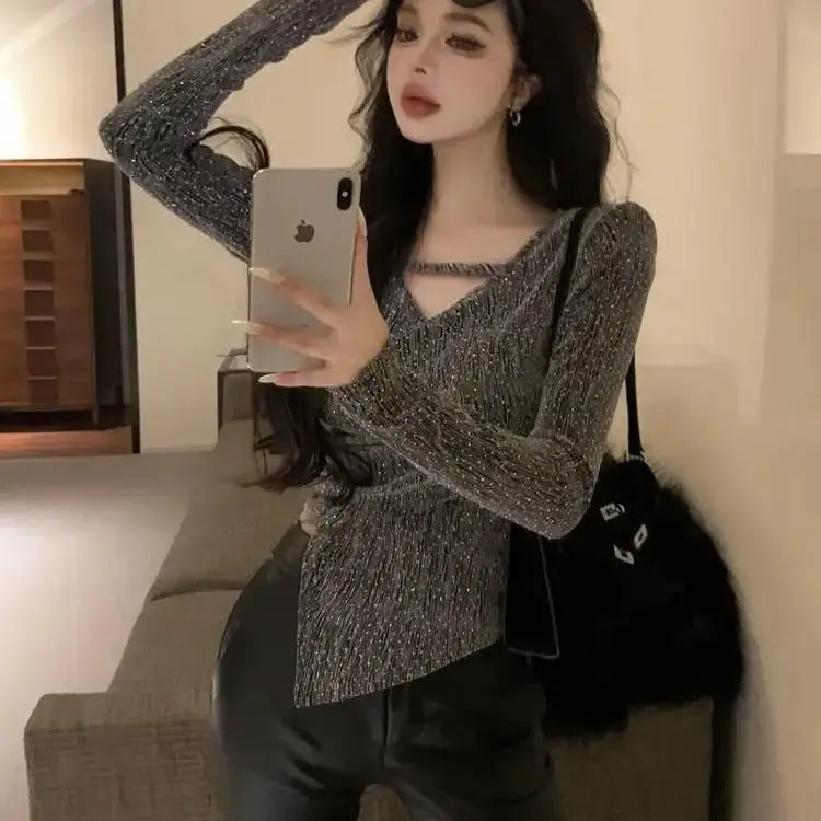✨ Elegant Slim Fit Sequin Shirt 👚 Women’s Spring New Long Sleeve Top 🌸 Versatile Fashionable Lady’s Commute Wear