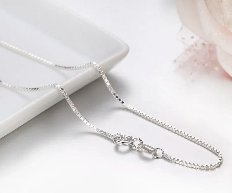 925 Sterling Silver Box Chain Necklace – Thin 1mm Solid Silver Chain for Women, Men & Kids (35–80cm)