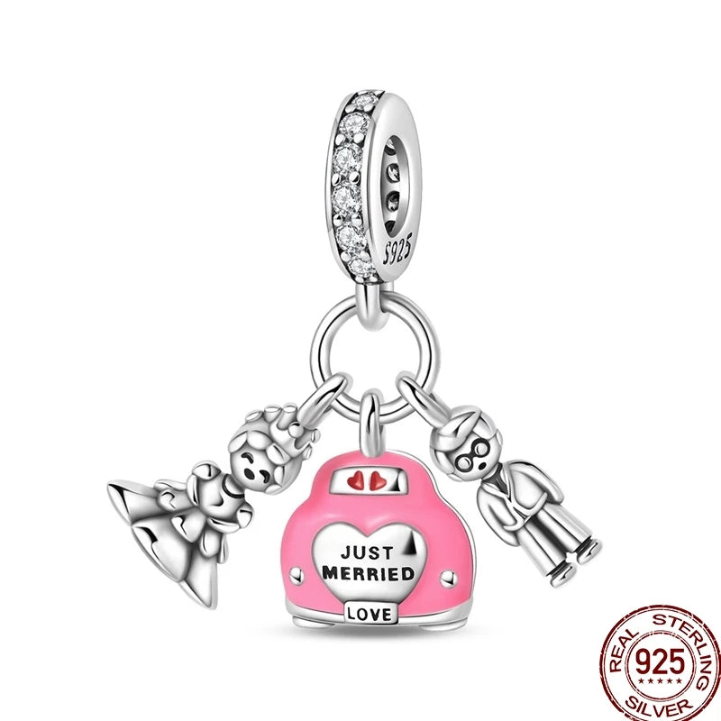 100% 925 Sterling Silver Heart Family Charms with Pumpkin & Pave Zircon Pendant – Fits Original Bracelet DIY Jewelry Gifts