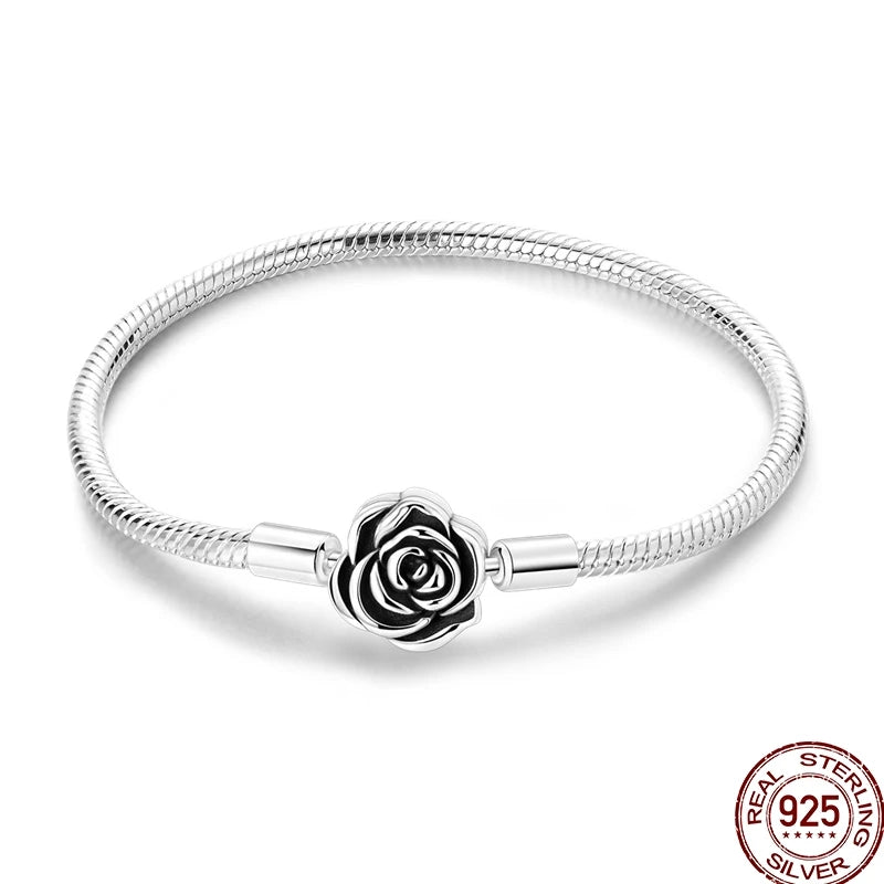 925 Sterling Silver Heart Moon Sun Clasp Charm Bracelet | 17–20CM Original Bracelet for Women | Fits Pandora DIY Beads Jewelry