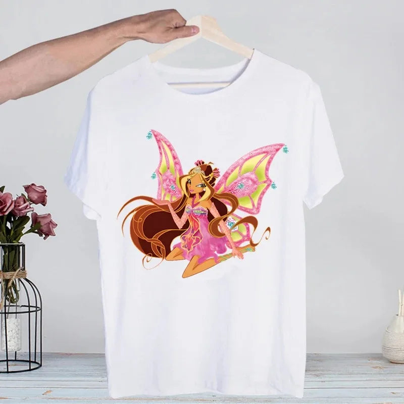 Butterfly Fairy Graphic T-Shirt | Women’s 90s Trend White Short Sleeve Tee | Casual Printed Top