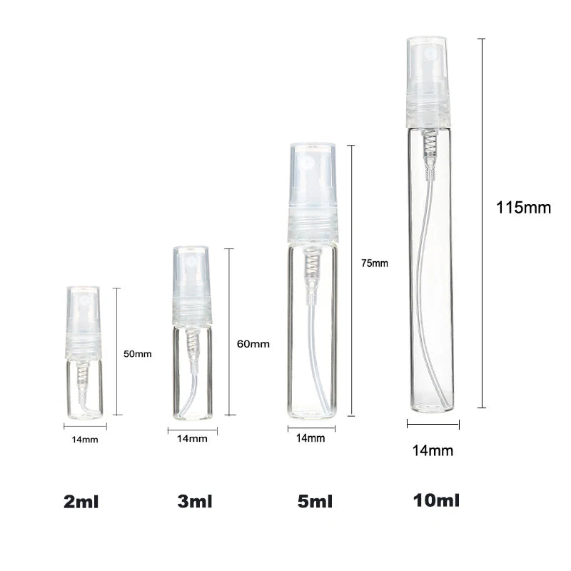 20/30/50/100PCS Mini Glass Perfume Bottles – 2ML/3ML/5ML/10ML Atomizer Containers | Travel Essential Oil Spray