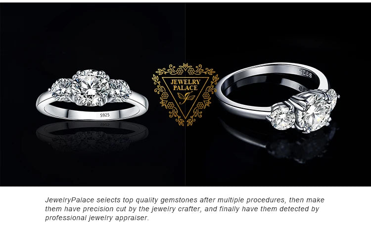 JewelryPalace 1.4ct D Color Moissanite 3 Stone Ring – 925 Sterling Silver Yellow & Rose Gold Plated Wedding Engagement Ring for Women