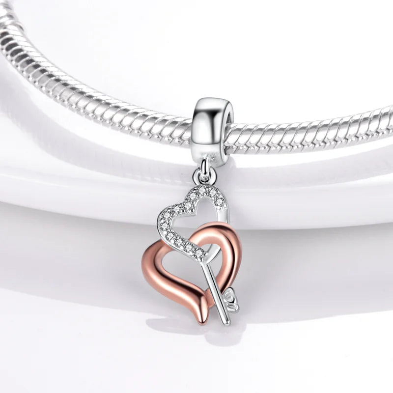 925 Sterling Silver Colorful Charms – Rose, Crown, Rainbow & Heart Dangle Beads Fit Pandora Bracelet & Necklace