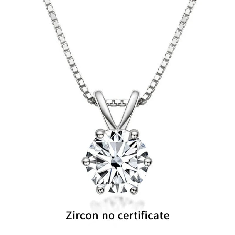 TY 1ct Moissanite Pendant Necklace – S925 Sterling Silver Solitaire Chain for Women