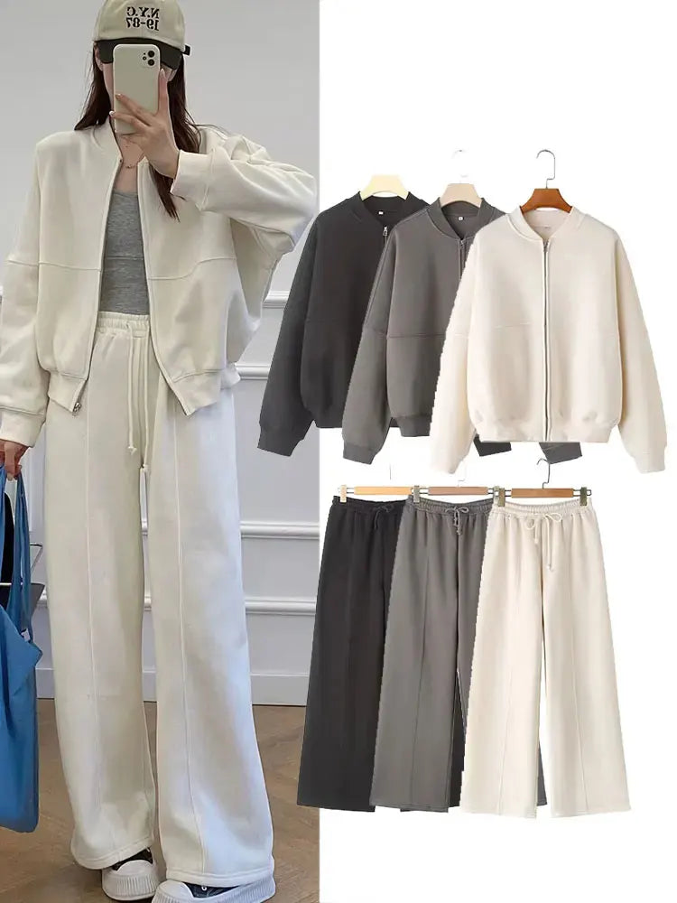 HH Women’s Fall 2-Piece Retro Set – Zip Bomber Jacket & High Waist Lace-Up Wide Leg Pants 🍁🖤