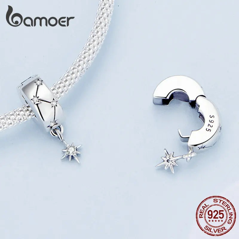 BAMOER 925 Sterling Silver Star of David Pendant | Polished Hexagram CZ Bead | Fits Original Bracelet DIY Jewelry Accessories