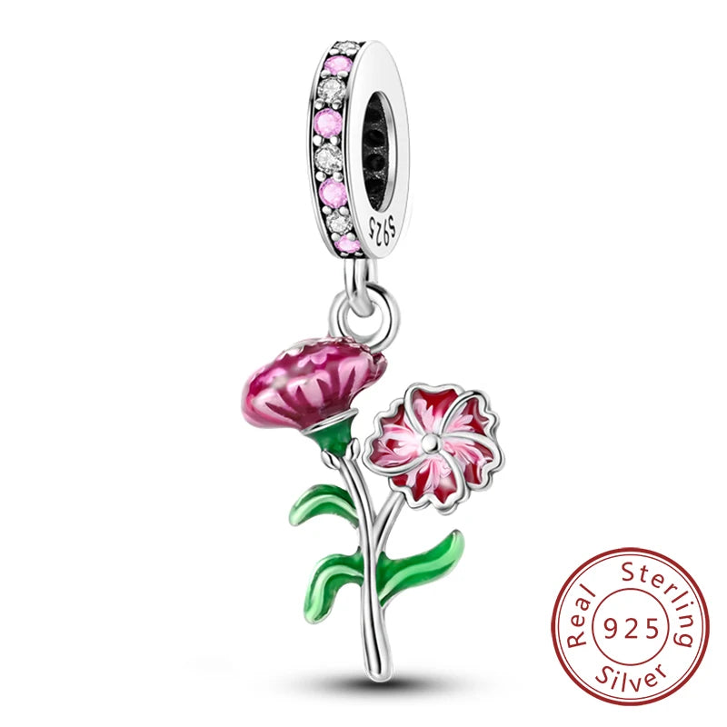 New 925 Sterling Silver Four-Leaf Clover Green Charm Bead | Lucky Pendant for Original Bracelet Jewelry Gift