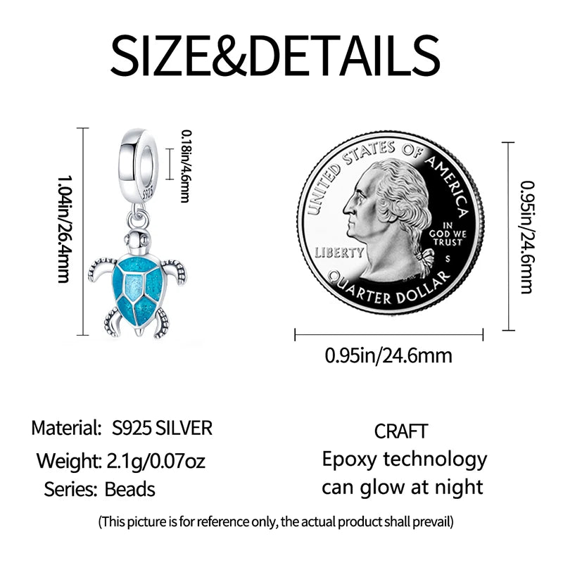 Blue Ocean Series 925 Sterling Silver Turtle Crab Mermaid Charms for 3mm Bracelet