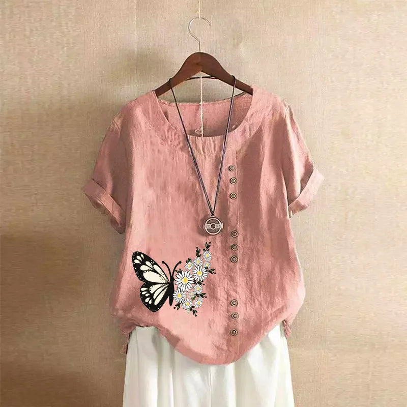 Women Cotton Linen Streetwear Summer Y2K Tops – Vintage Casual Elegant T-Shirt Loose Fashion Tee 👕✨