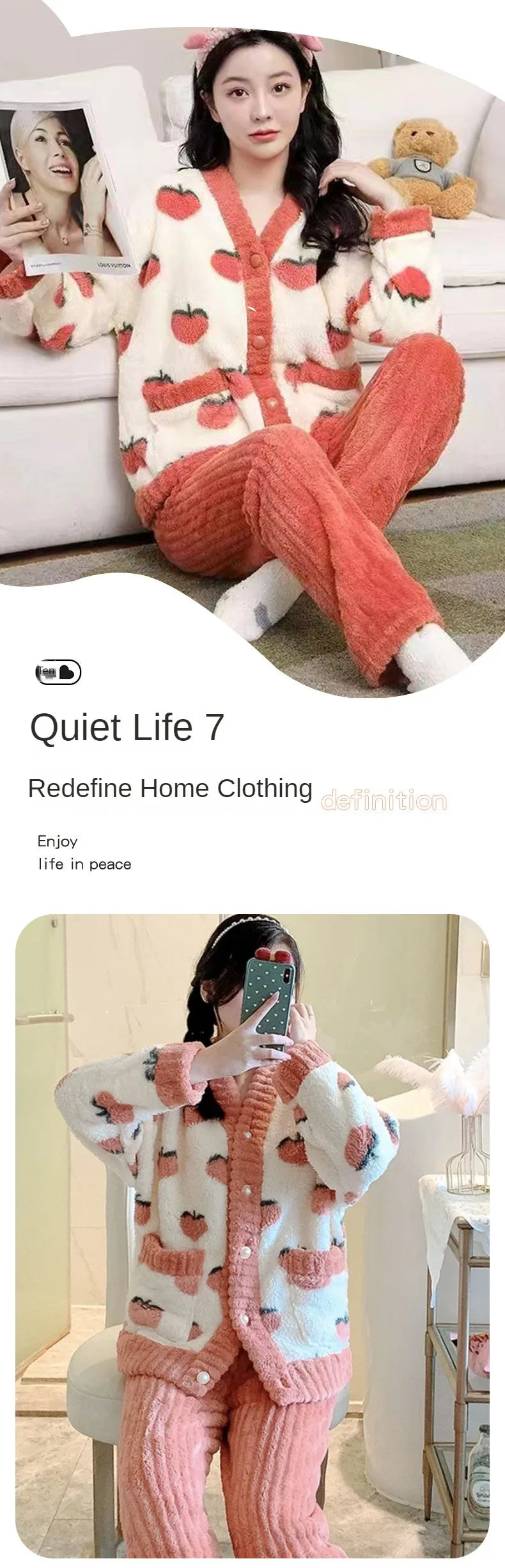 ❄️ Padded Coral Velvet Women’s Pajama Set 🌸 Thickened Warm Flannel Loungewear 🛌 Winter Sleepwear Two-Piece Homewear