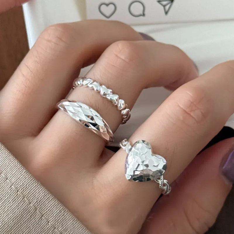 VENTFILLE 925 Sterling Silver Love Heart Ring – Double Layer Irregular Minimalist Women’s Jewelry Gift