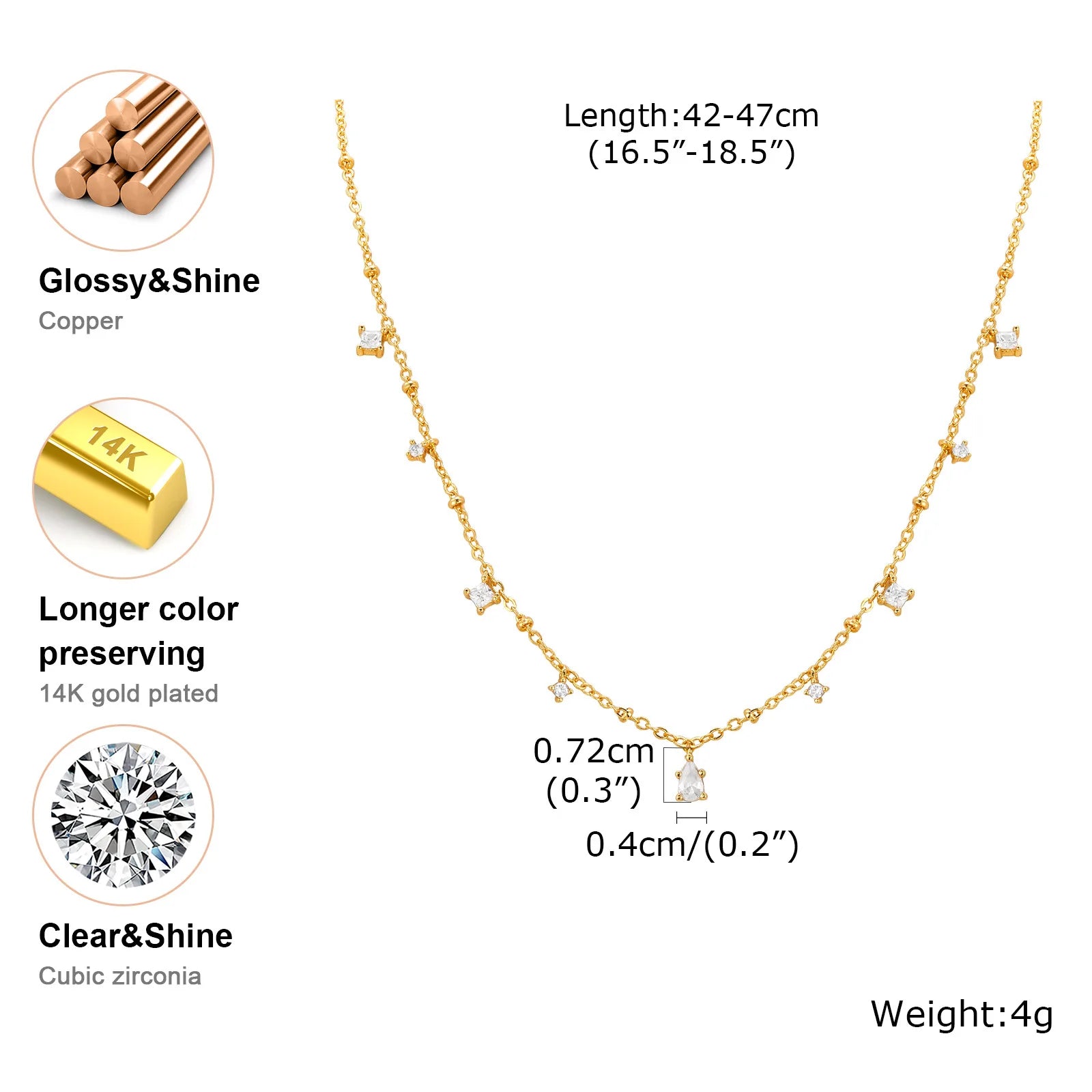 Zirconia Charms Necklace for Women – CZ Dangle Choker Bezel Station Gold Plated Jewelry