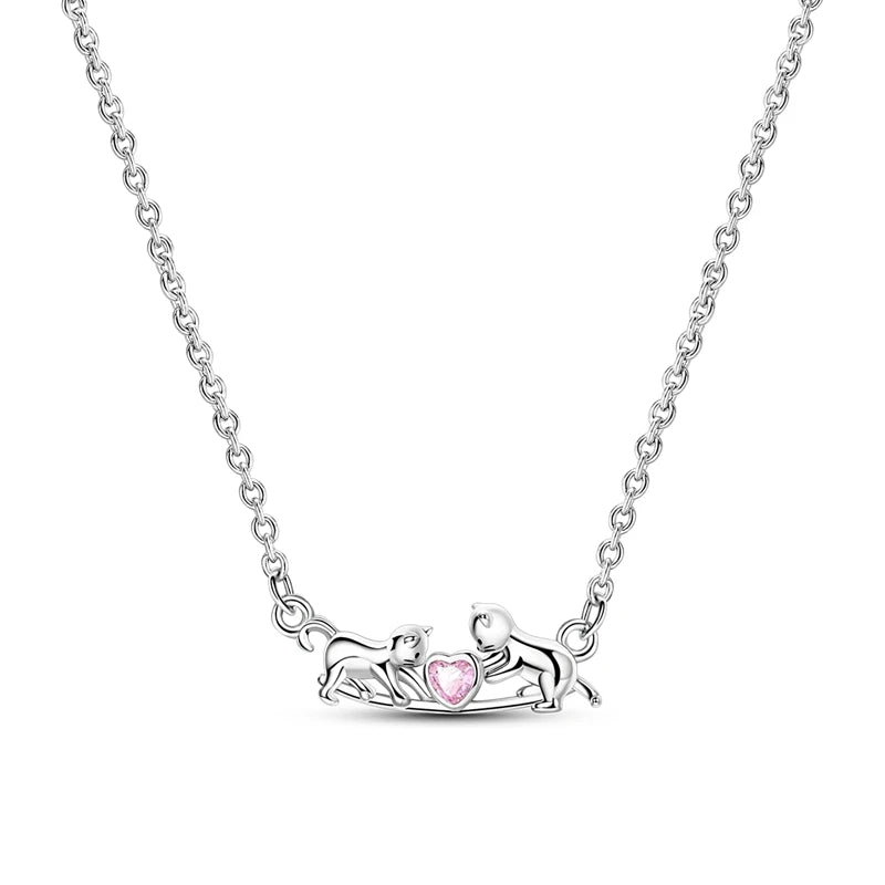 925 Sterling Silver Pink Heart & Infinity Necklace for Women Engagement Jewelry Gift