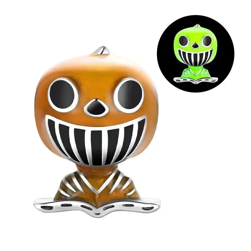 925 Sterling Silver Halloween Luminous Skull & Pumpkin Charms | Fits Original Pandora Bracelet | Party DIY Jewelry Gift