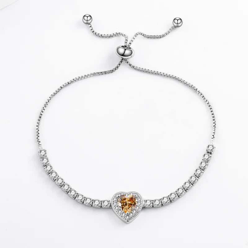 925 Sterling Silver 3D Heart-Shaped Adjustable Love Color Bracelet for Women