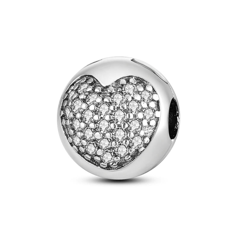 925 Sterling Silver CZ Pave Daisy Clip Charm & Safety Chain – Fits Original Pandora Bracelet, Women’s Silver Stopper Beads Jewelry