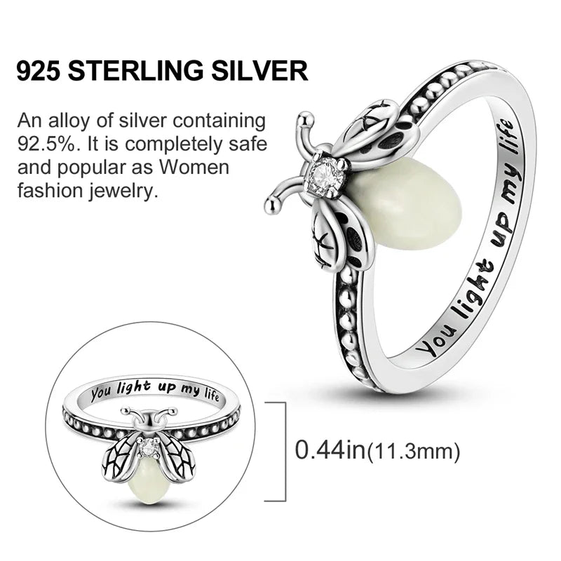 925 Sterling Silver Eternal Love Dewdrop Firefly Glow-in-the-Dark Ring for Women | Fashion Engagement & Wedding Jewelry