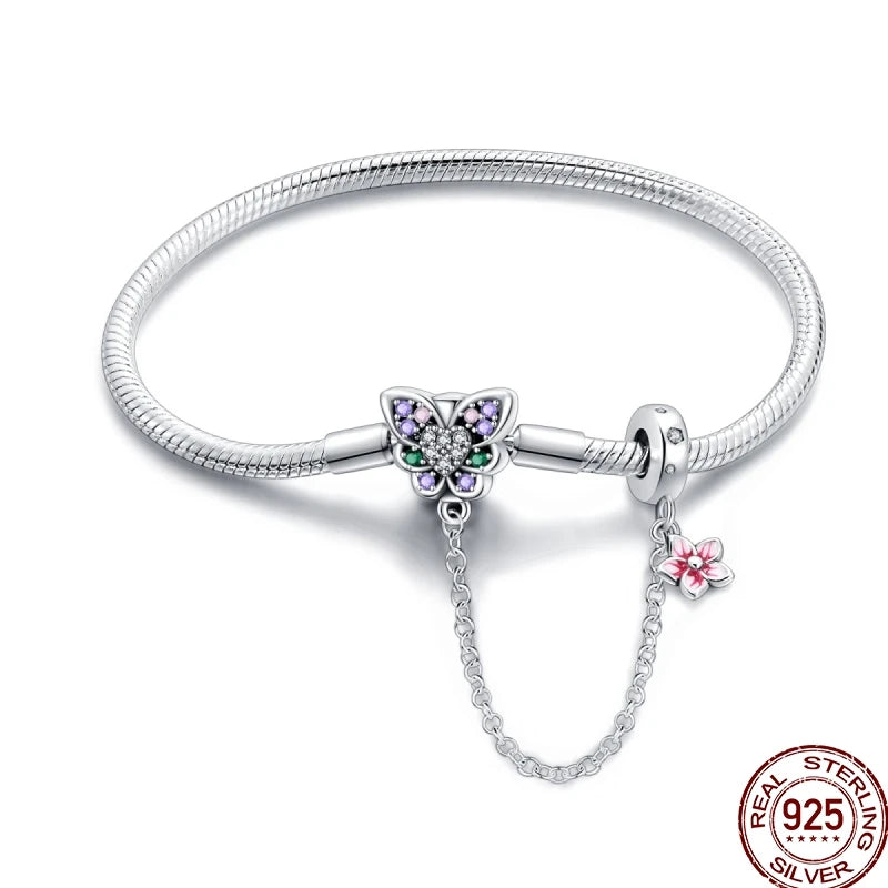 925 Sterling Silver Heart Moon Sun Clasp Charm Bracelet | 17–20CM Original Bracelet for Women | Fits Pandora DIY Beads Jewelry