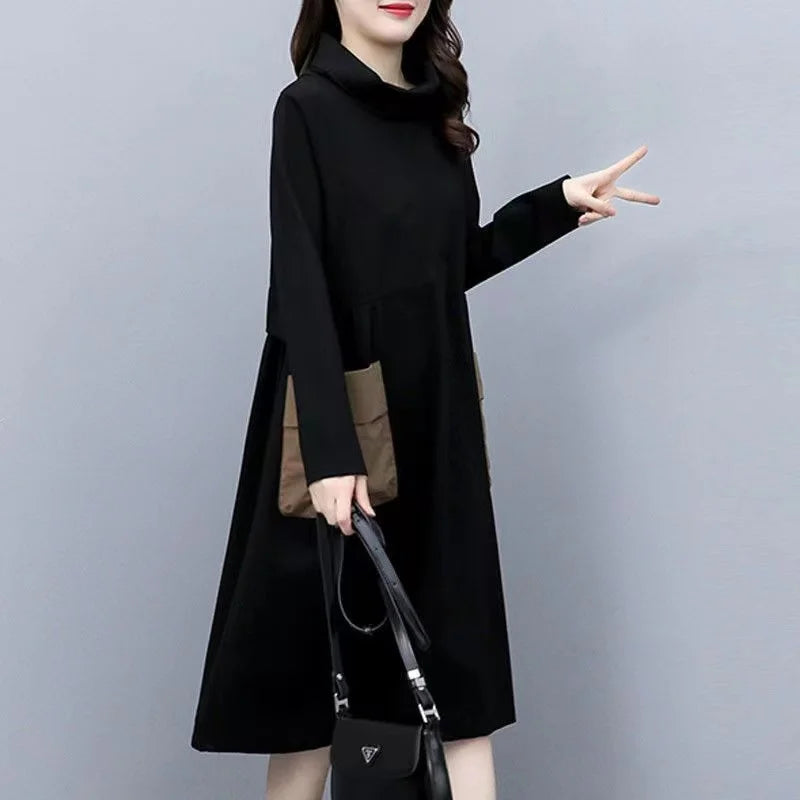 Women’s Retro Thickened Fleece Mid-Length Winter Skirt – Knee-Length A-Line Warm Polyester Fiber Base Layer