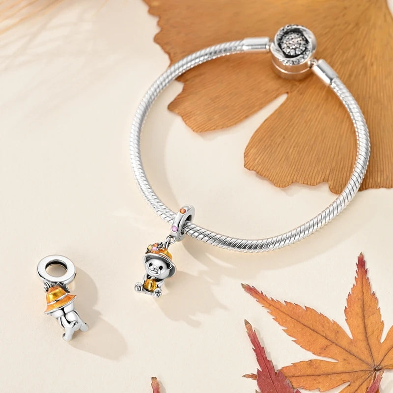 Halloween 925 Sterling Silver Charms | Pumpkin Skeleton Witch Bat Beads for Bracelet DIY Jewelry