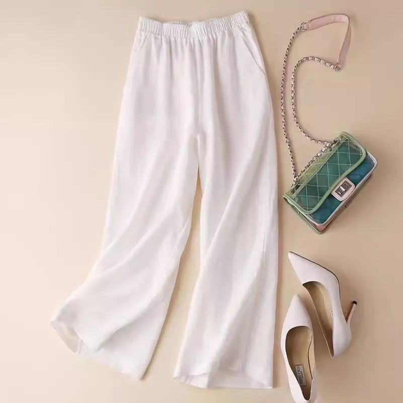High Waist Cotton Linen Wide Leg Pants | Summer Thin Straight-Cut Trousers for Women Korean Style